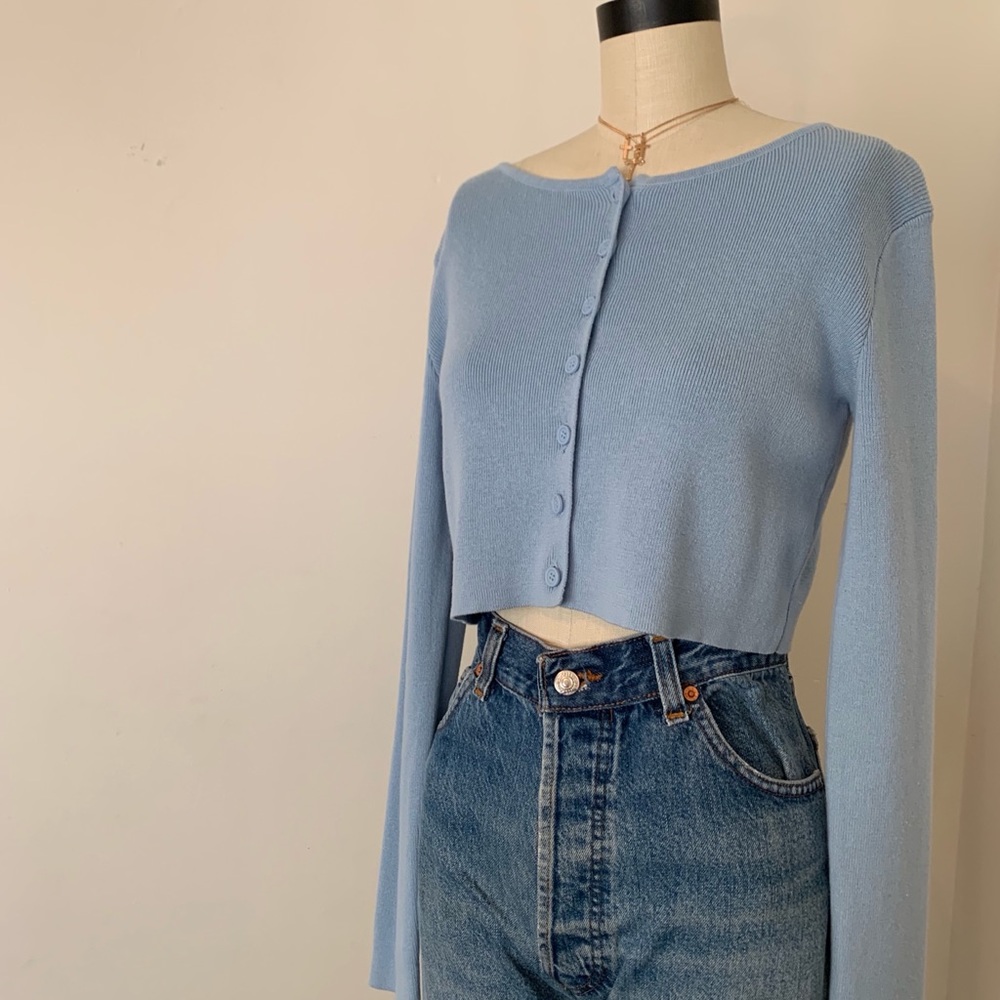 Brandy Melville blue knit button athelia cardigan - Picture 4 of 5